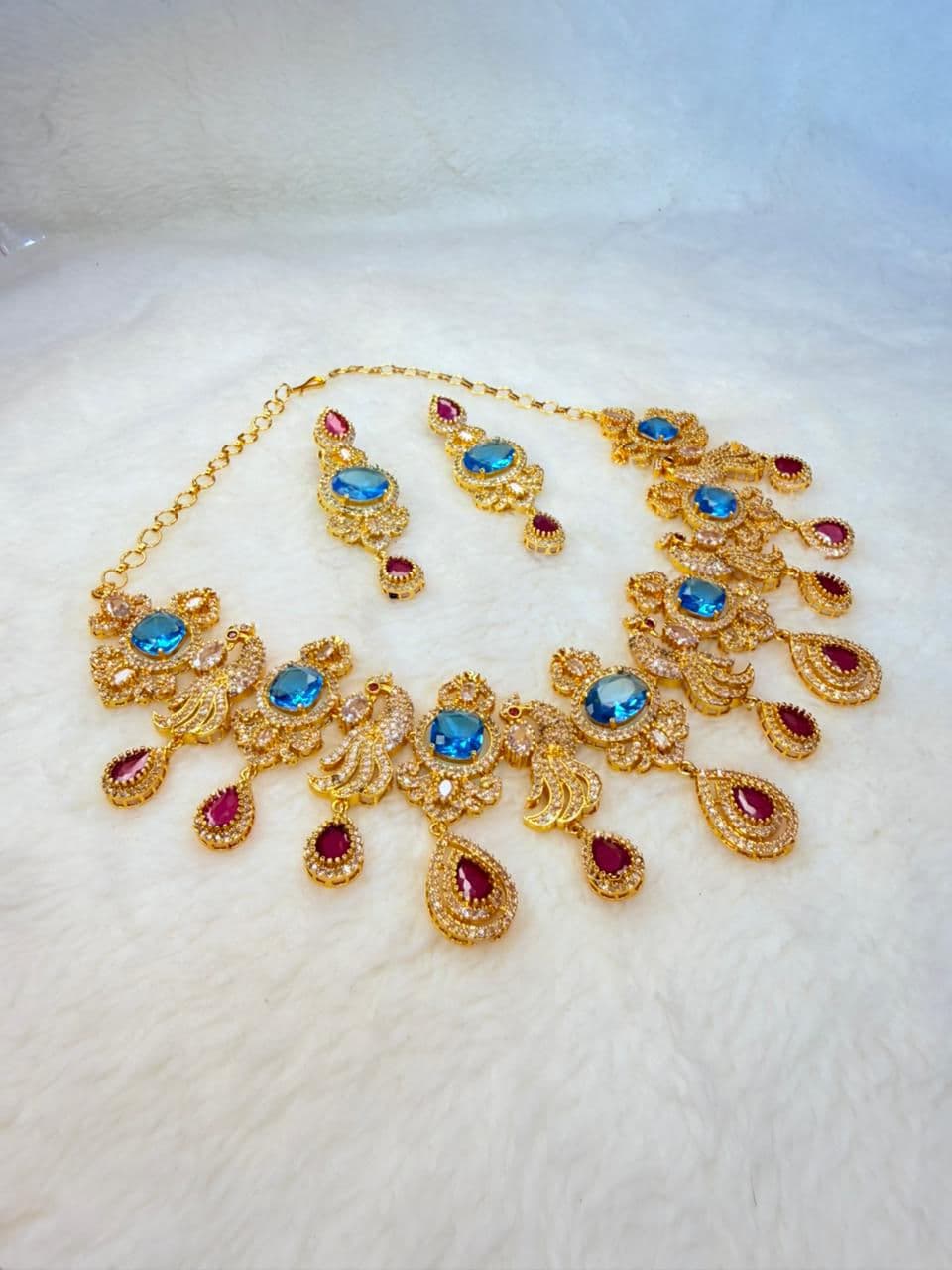 American beats CZ  Blue stone marriage set  imitation gold jewellery