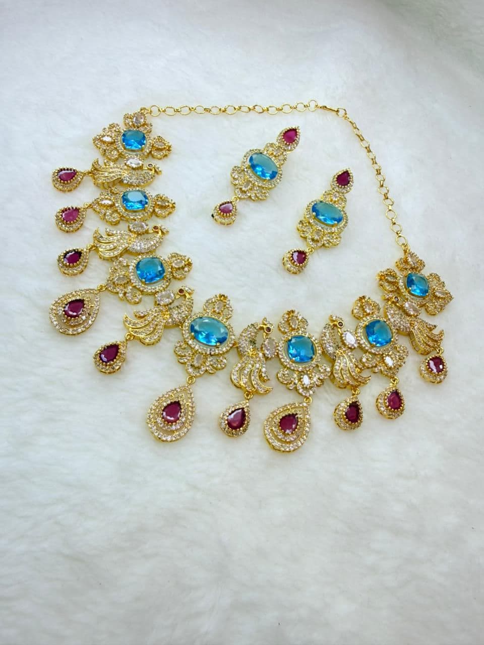 American beats CZ  Blue stone marriage set  imitation gold jewellery