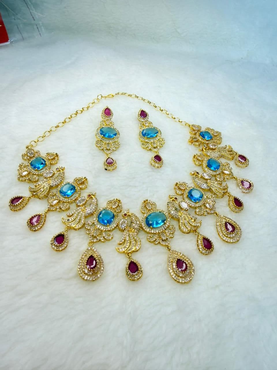 American beats CZ  Blue stone marriage set  imitation gold jewellery