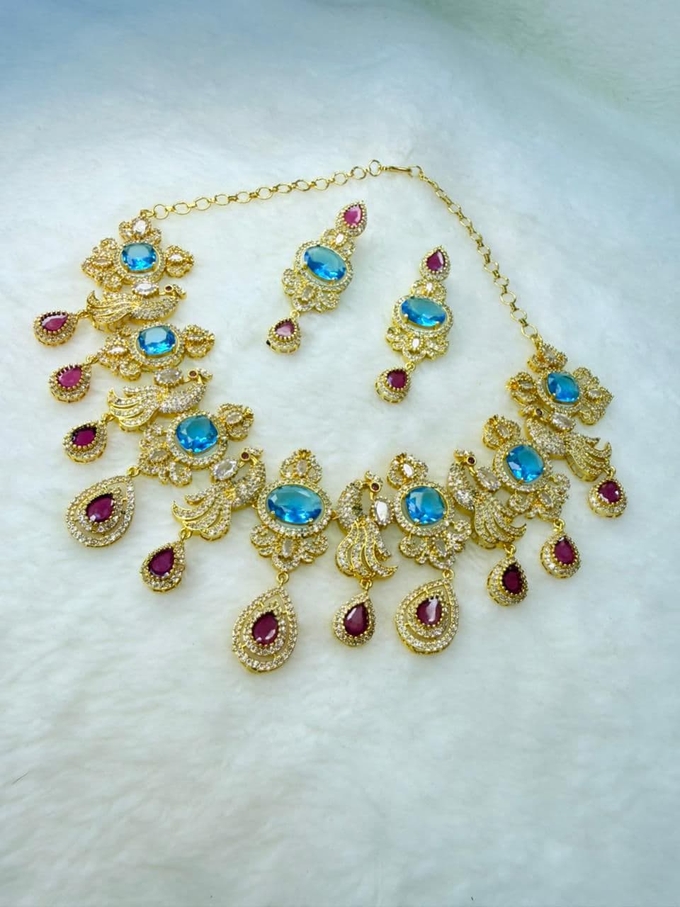 American beats CZ  Blue stone marriage set  imitation gold jewellery