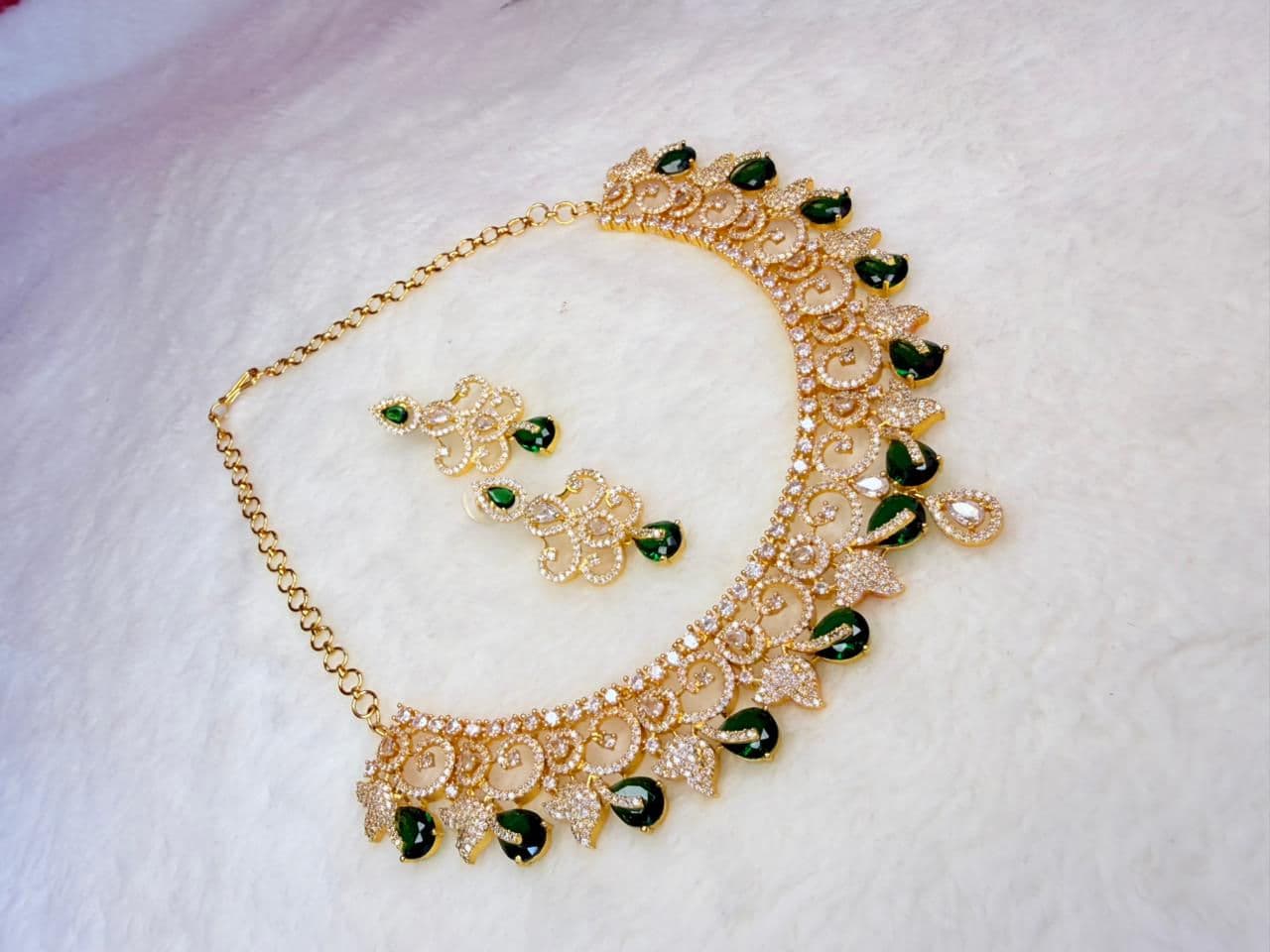 American CZ Green & White Stone Haram Set imitation gold jewellery