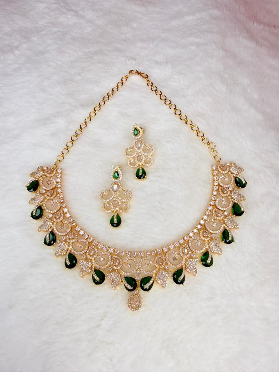 American CZ Green & White Stone Haram Set imitation gold jewellery