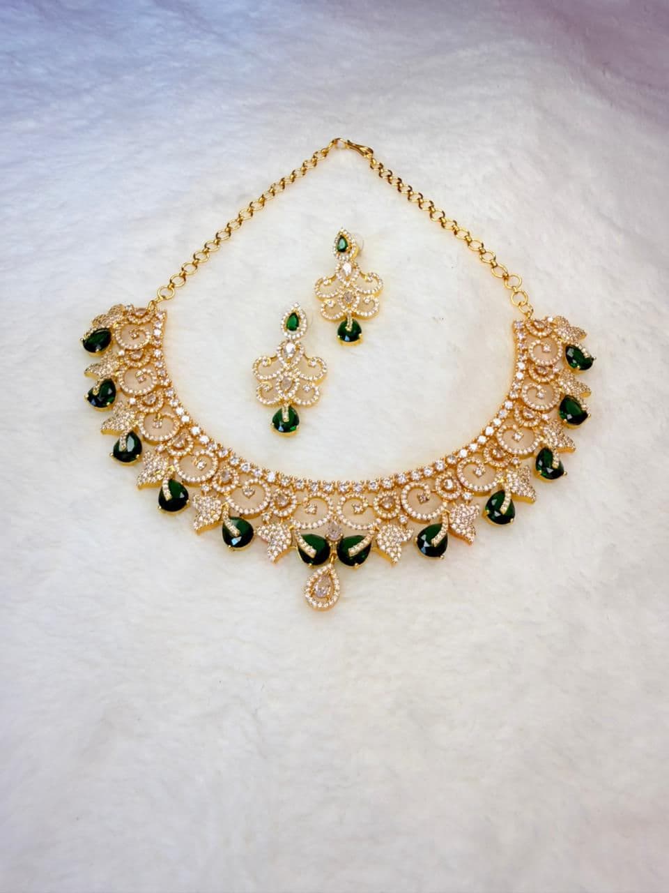 American CZ Green & White Stone Haram Set imitation gold jewellery