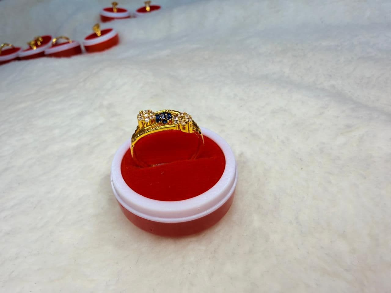 American CZ White & Blue Stone Marriage Ring Set imitation gold jewellery